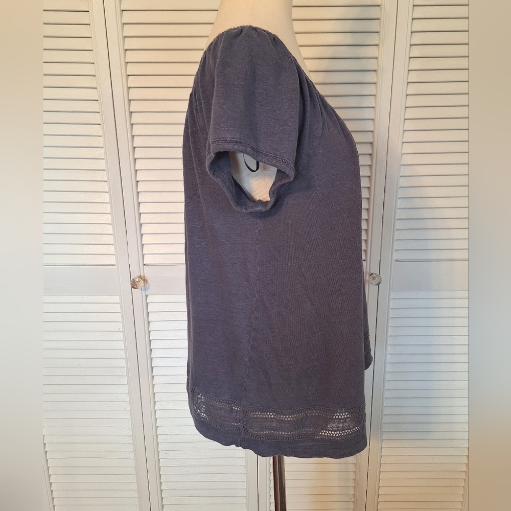 St Tropez Linen Peasant Top Blouse LG *A1 - Picture 2 of 5